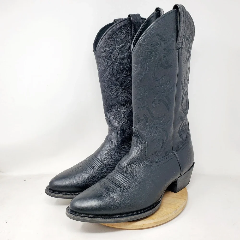 Ariat Heritage Boots Mens 13 D Black Leather Pull On R Toe Western Cowboy Shoes - Picture 8 of 15